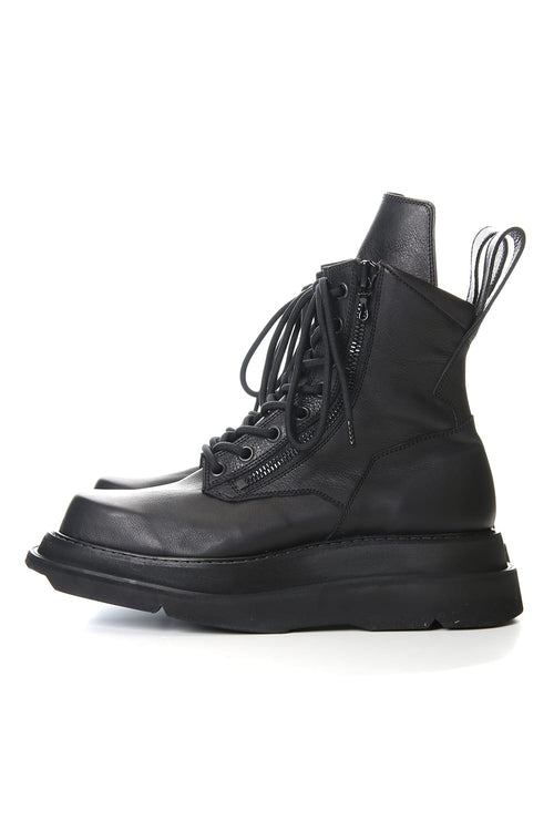 W SOLE ZIP COMBAT BOOTS Black - JULIUS