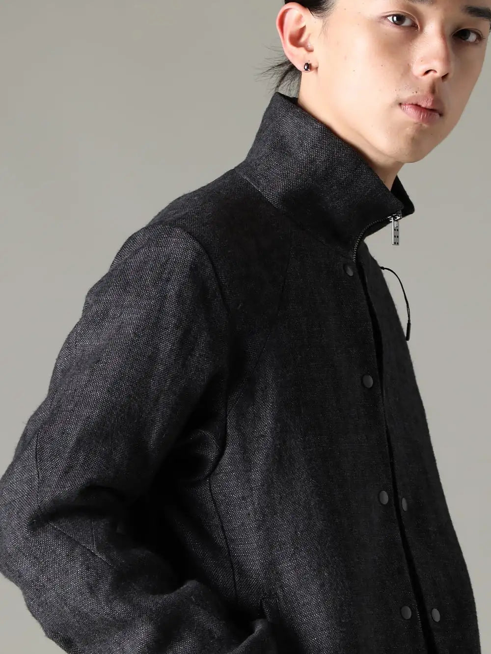 DEVOA 23-24AW  - Stand collar jacket with a simple, sharp, tough and masculine look. - JKK-VPLH Jacket Heavy linen CSC-TC833-Black Long sleeve 80/3 jersey Black 2-003