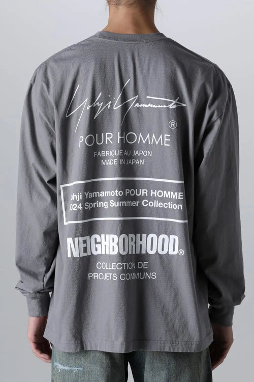 NEIGHBORHOOD × Yohji Yamamoto Print Long Sleeve T-Shirt Gray - Yohji Yamamoto