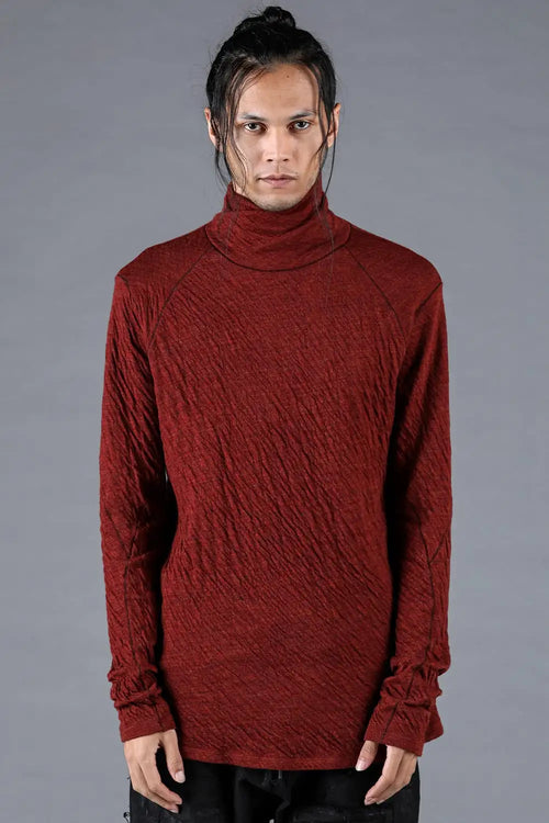 Wool x Cotton Double-Faced High-Neck Long Sleeve T-Shirt Red - D.HYGEN