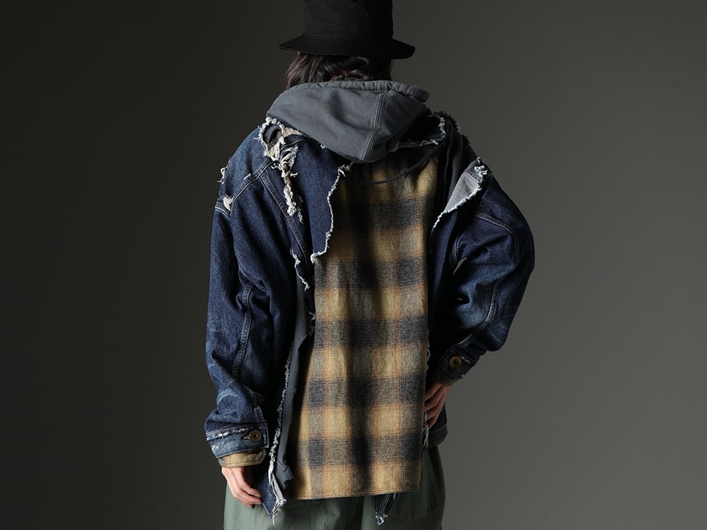 Miharayasuhiro / Saint Michael 2023-24AW - Brand-ish worldview, combination of different materials - A11BL022 (Mix layered denim jacket) SM-A23-0000-065 (SAINT bucket hat) - 2-003