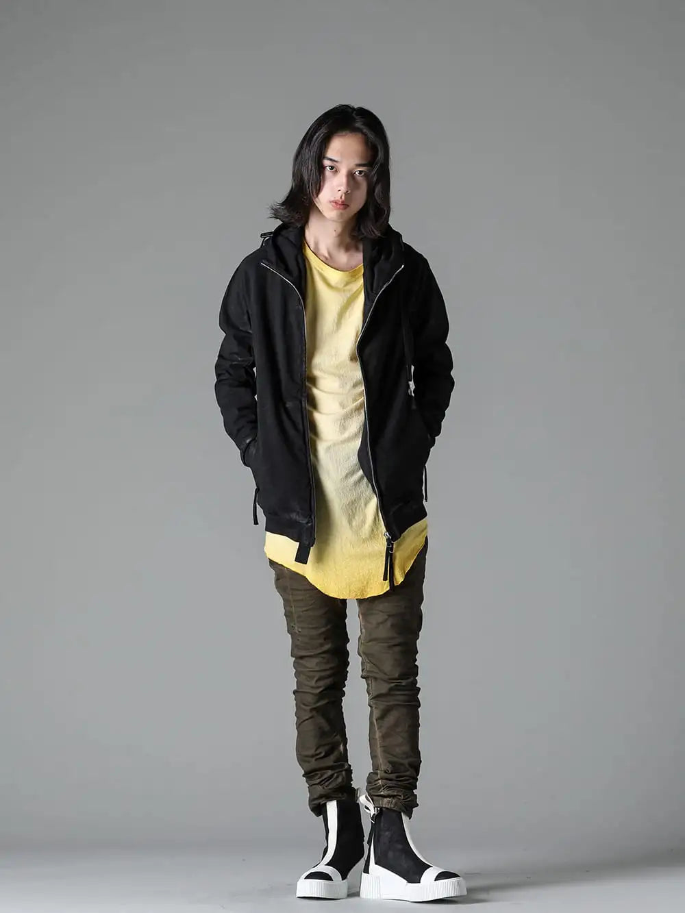 BORIS BIDJAN SABERI 23-24AW(Fall Winter) Styling - ZIPPER Hoodie Autumn style using ZIPPER, a light outerwear that is both practical and stylish - ZIPPER4.1-ZIPPER4.1 - TS-ONE-PIECE.1-RF-FKN00001-FADED-FAT-TS Dress.1- RF-FKN00001 FADED FAT - P13-TF-FTS10001-Dark-Oak-P13. Tight fit dark oak vinyl coating FTS10001 Dark oak - BAMBA3.3-LEATHER-BLACK-Bamba3.3 leather / black - side zip 1-001