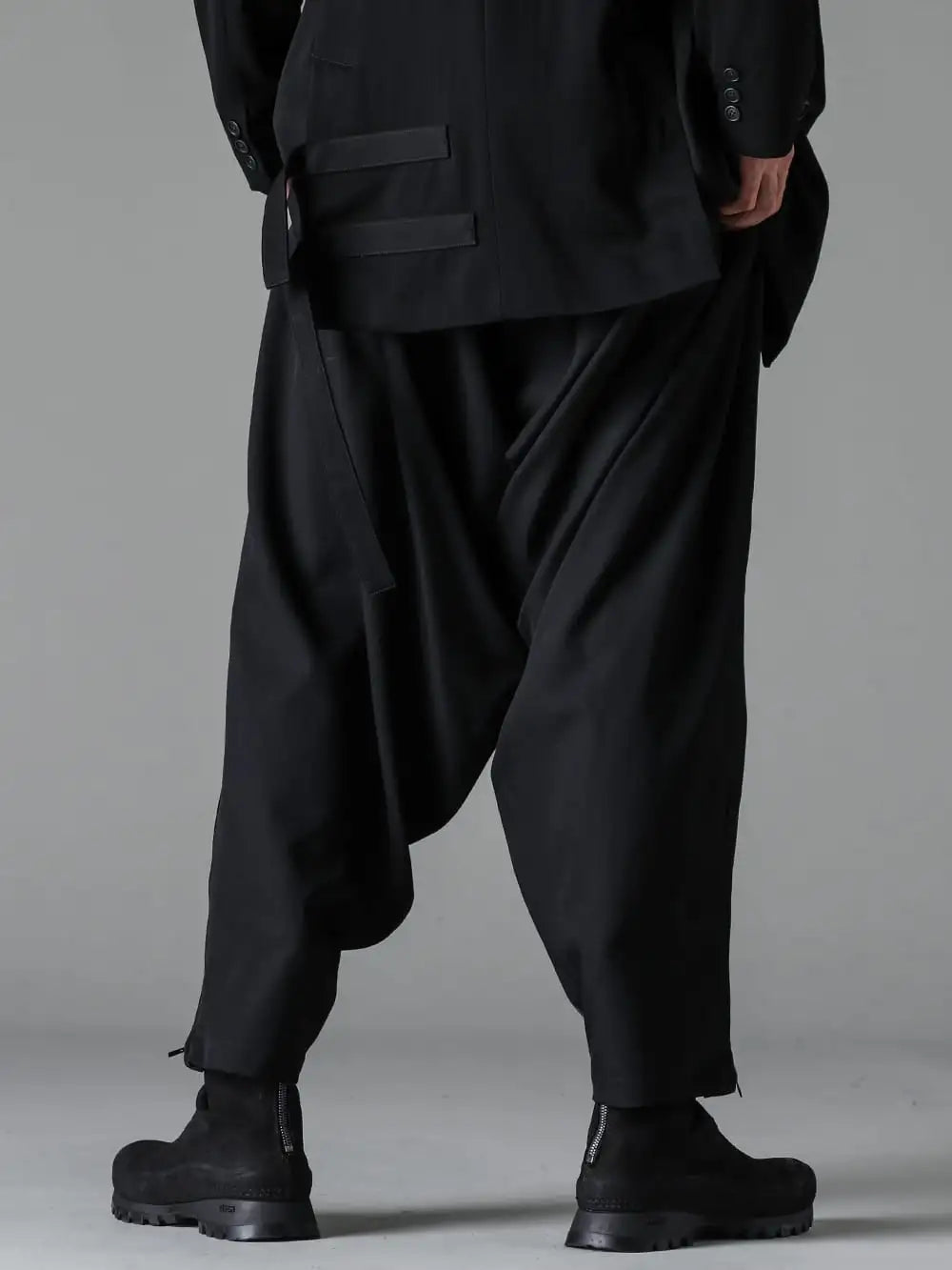 Yohji Yamamoto season -  In-Seam Drape Pants Anticipated to Be Highly Popular - HJ-J70-126 - Stand Collar Belted Double Jacket - HJ-B55-018-Black - J-Front Draped Chain Stitch Blouse Black - HJ-P22-100 - Side Gusset Draped Pants 3-003