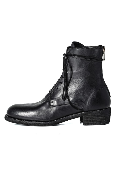 バックジップレースアップブーツ - ホースフルグレイン - 795BZX Black - GUIDI - グイディ