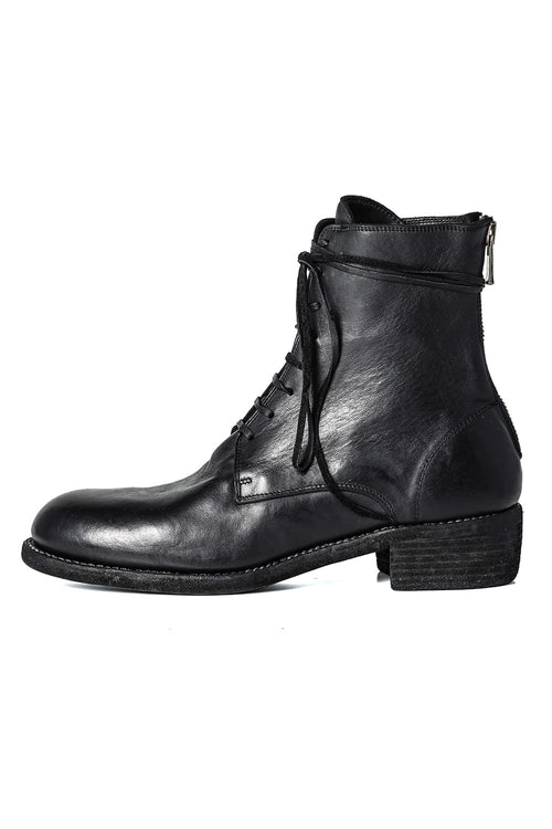 Back Zip Race Up Boots - Horse Full Grain - 795BZX Black - GUIDI