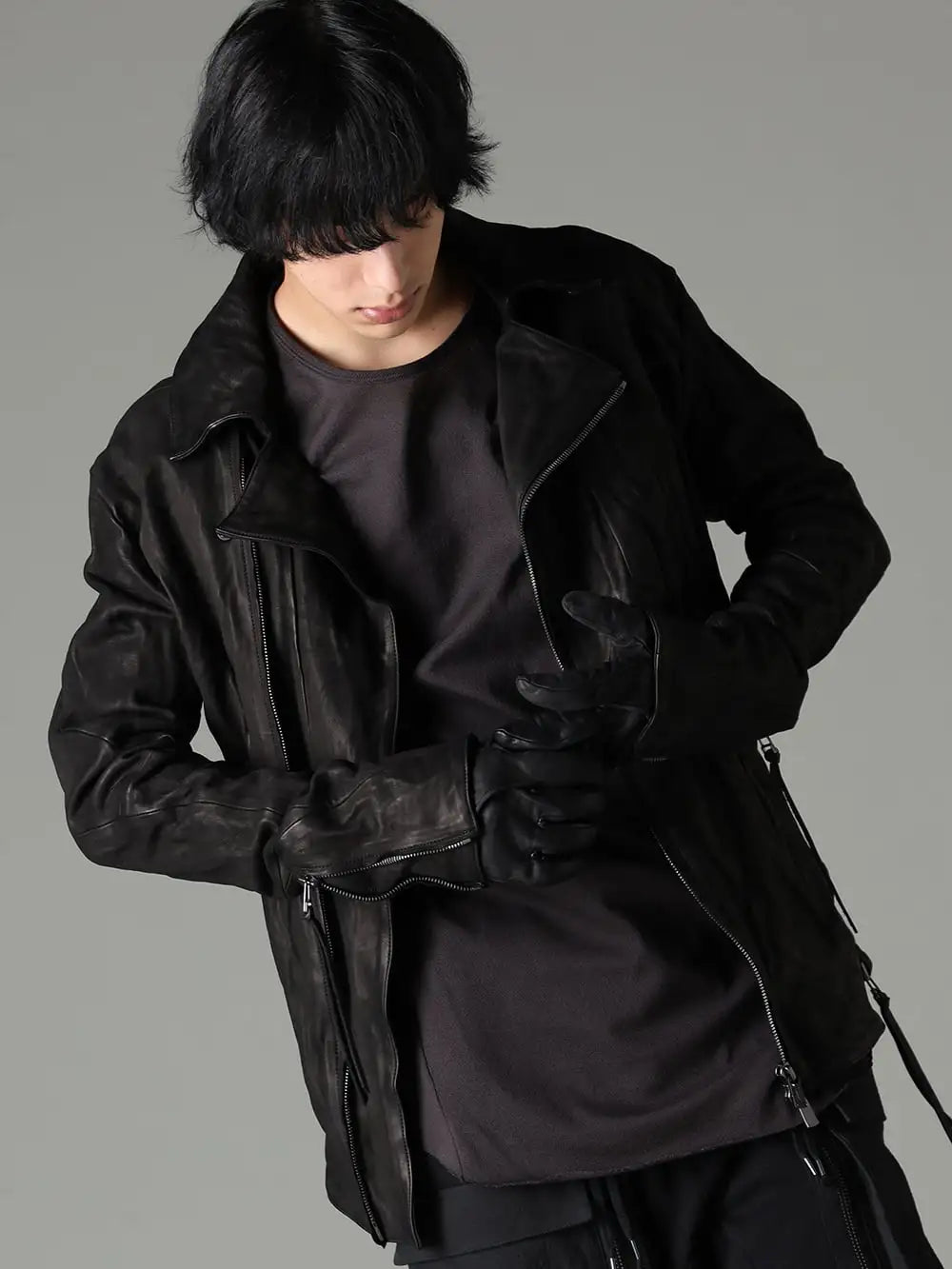 D.HYGEN 23-24AW  - Jacket with compact length and tight silhouette. - ST105-0423A Japan Calf W Riders Jacket 2-007