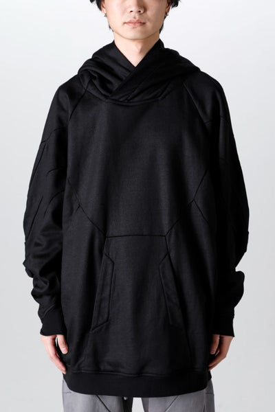 Coated Sweat Seamed Hoodie Black - JULIUS