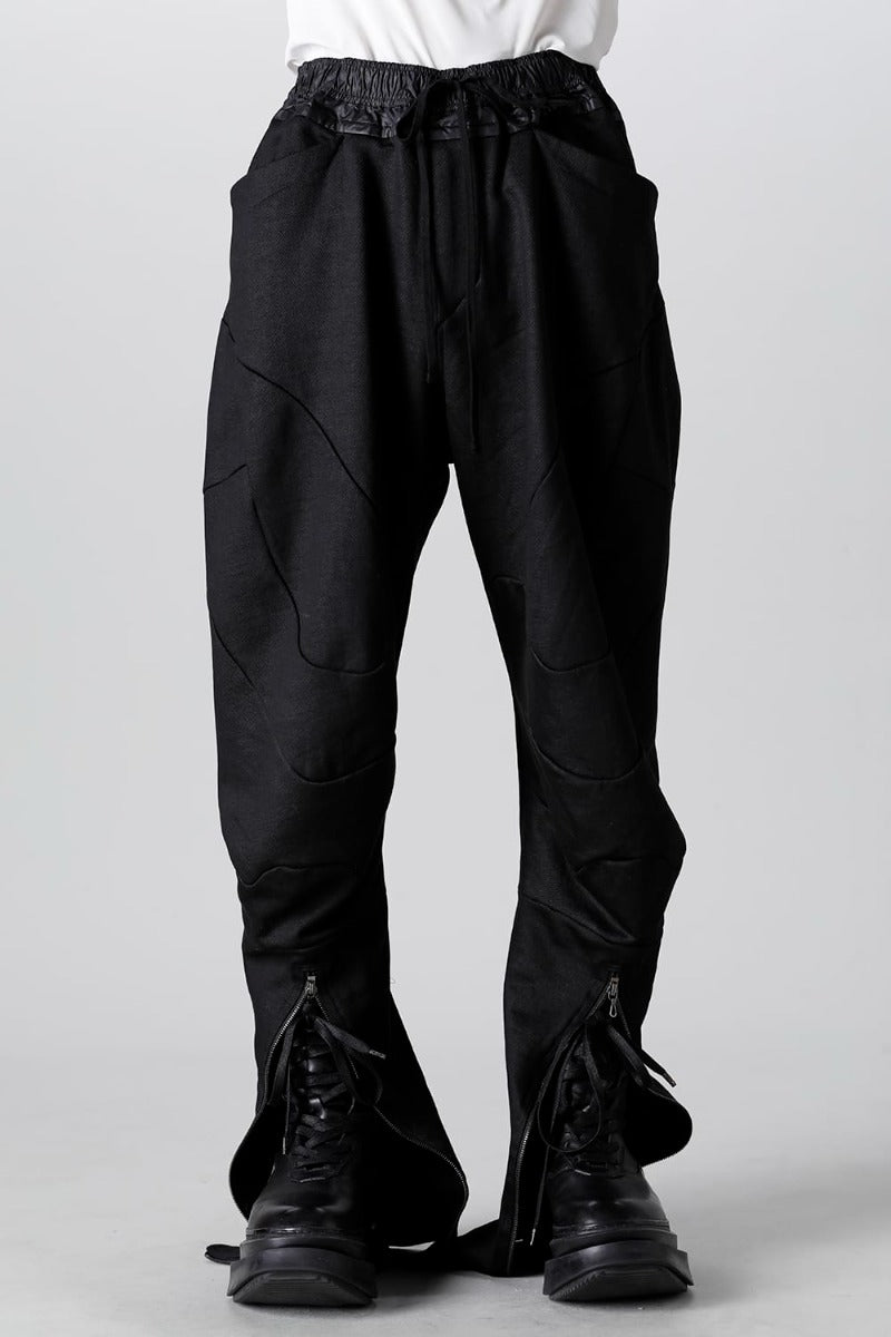 Coated Sweat Front Zip Seamed Pants Black