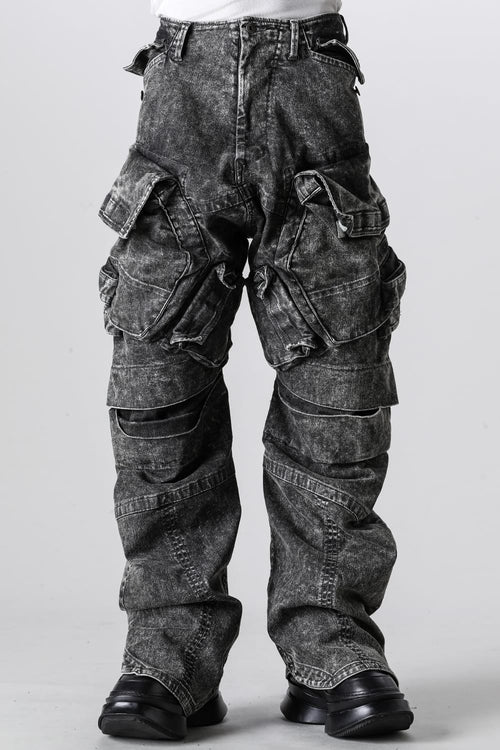 10.5oz Stretch Denim Wide Cargo Pants Acid Gray - JULIUS