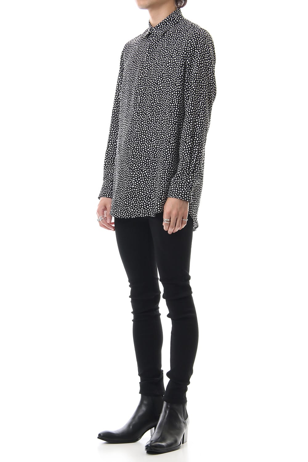 87606104-Black-OffWhite | Chiffon Leopard dot print shirt Black 