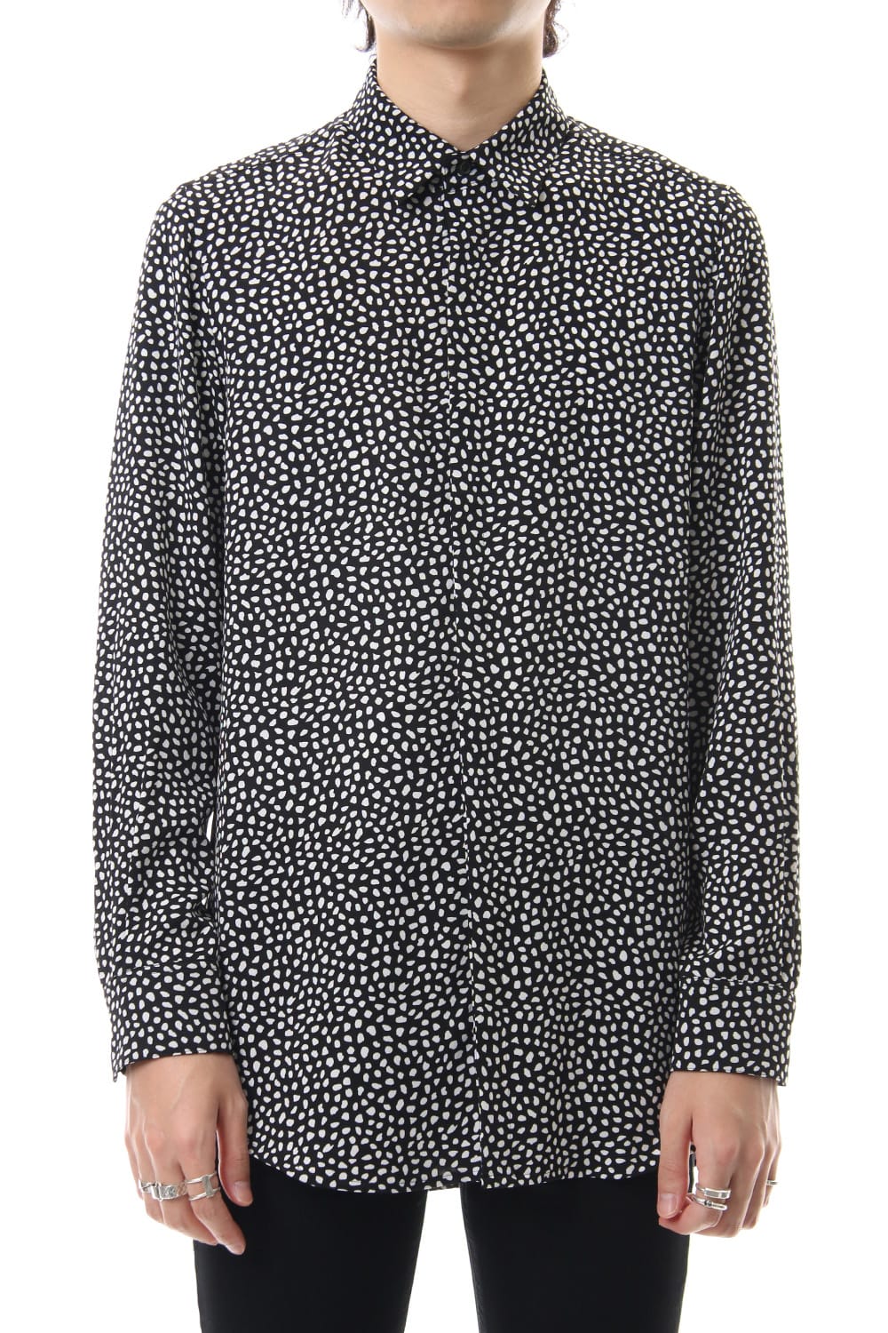 87606104-Black-OffWhite | Chiffon Leopard dot print shirt Black 