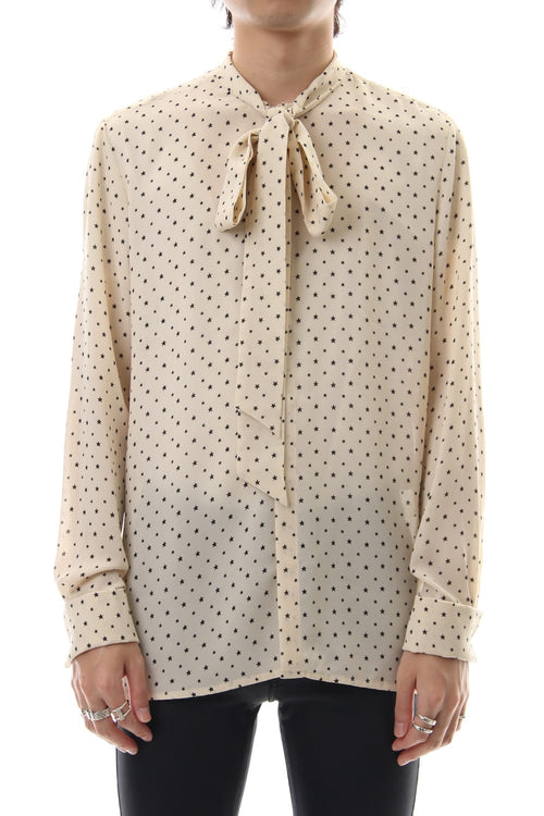 Chiffon star print tie neck shirt Cream × Black - 