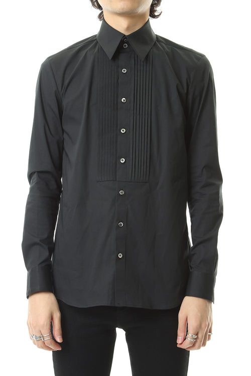 Broad cross stretch pleated bosom shirt Black - GalaabenD - ガラアーベント
