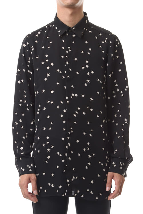 Chiffon Random Star Print Shirt Black × Cream - GalaabenD