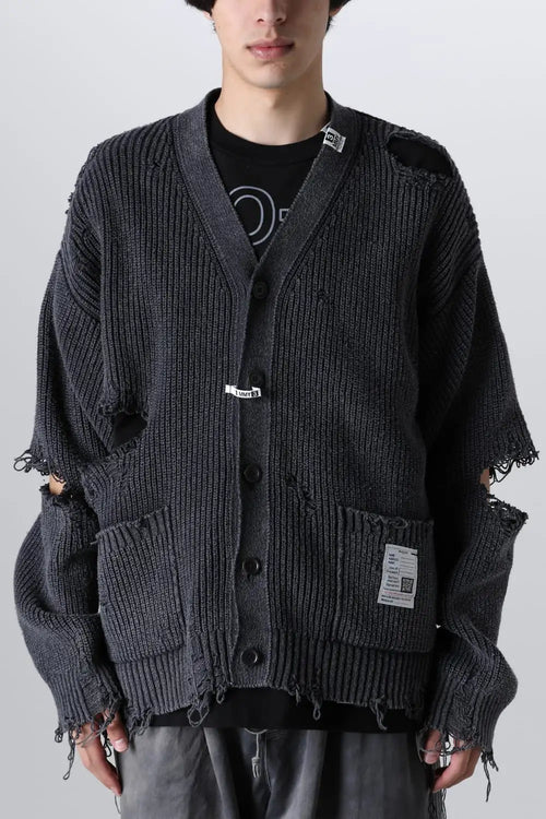 Bleached Knit Cardigan Black - MIHARAYASUHIRO