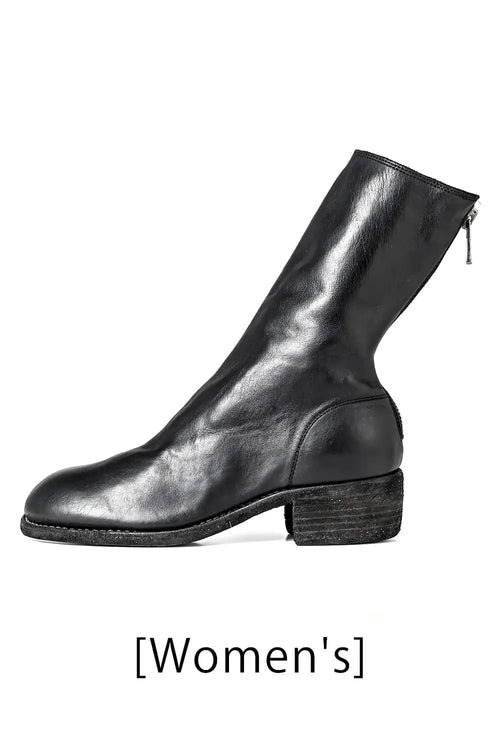 Women's Back Zip Boots Double Sole Wide Model - Horse Full Grain Leather - Guidi
