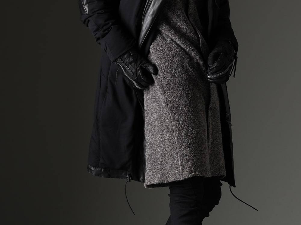 D.HYGEN 2023-24AW - Distinctive Fabric and Premium White Goose Down - ST106-0123A-Black(Horse Leather x Rayon Twill White Goose Down Coat Black) ST101-0523A-Gray(Slab Wool Knit Long Cardigan Gray) ST108-0223A(Patchwork Multi-Leather Zip Glove) - 2-007