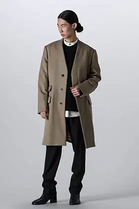 Maison Margiela no-collar chester coat styling!