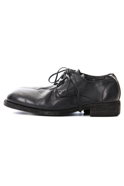 Classic Derby Shoes Laced Up Single Sole - Horse Full Grain Leather - Black - Guidi - グイディ