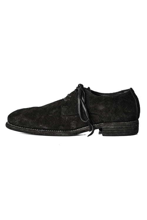Classic Derby Shoes Laced Up Single Sole - Horse Reverse - 992X Black - GUIDI
