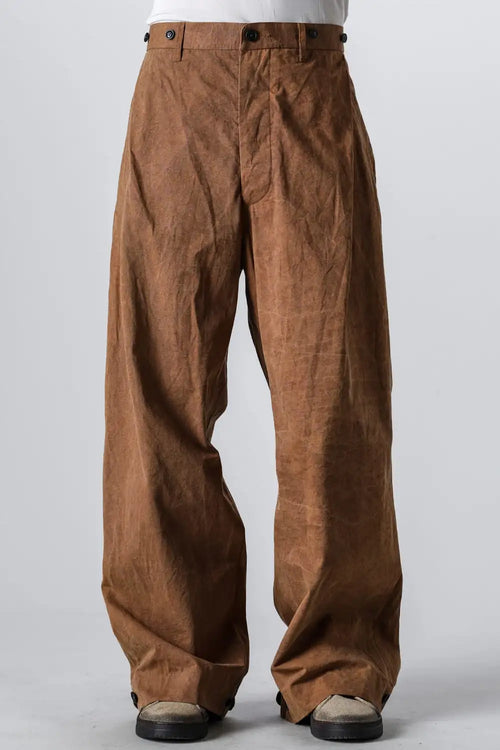 Side Tucked Wide Straight Trousers Kakishibu Brown - KLASICA