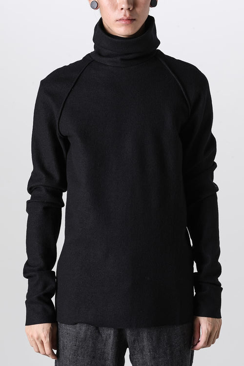 High Neck Long Sleeve T-Shirt Compressed Washer Wool Jersey Black - individual sentiments