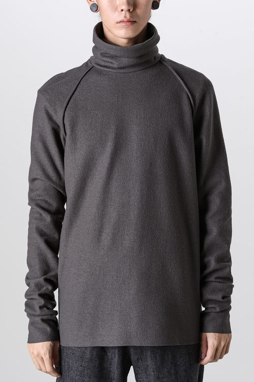 High Neck Long Sleeve T-Shirt Compressed Washer Wool Jersey Charcoal - individual sentiments