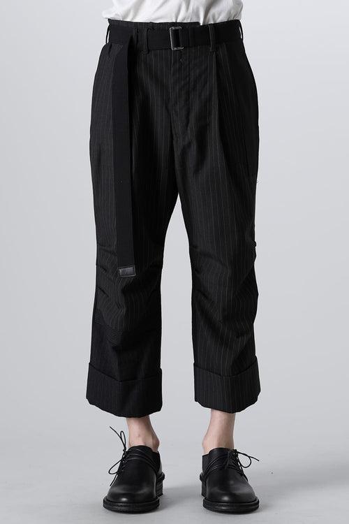 PATCHED WIDE CROPPED TROUSERS BLACK / WHITE STITCH - DUELLUM