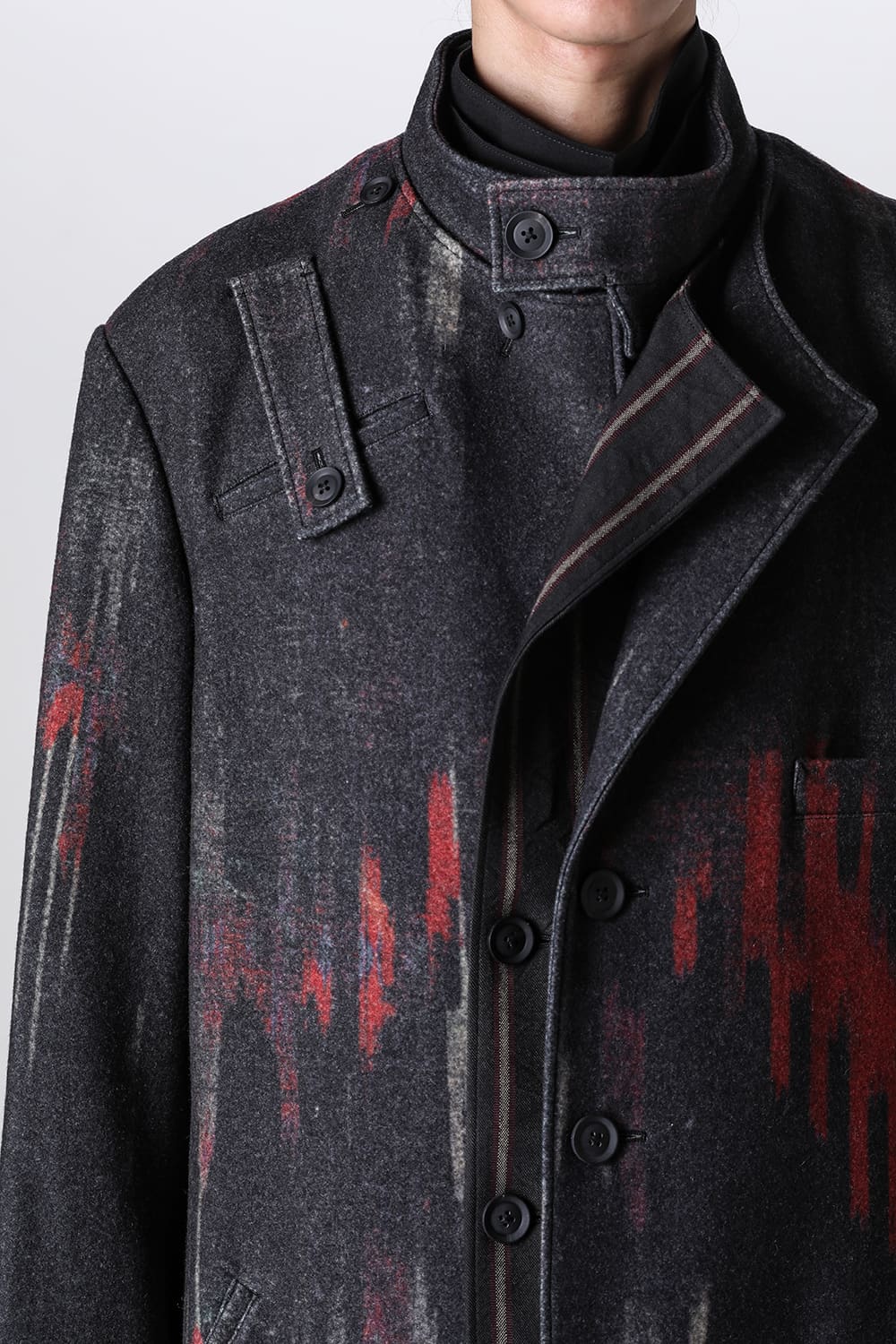 HJ-C28-802 | Double Layered Stand Collar Coat | Yohji Yamamoto 