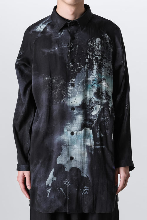 Print Side Gusset Blouse Black - Yohji Yamamoto