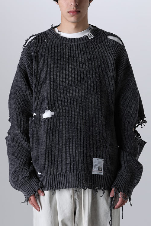 Bleached Knit Pullover Black - MIHARAYASUHIRO