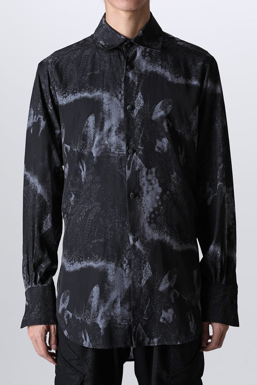 Paisley Print W-Cuffs Shirt Black&Gray - kiryuyrik