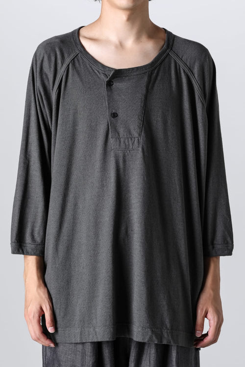 3/4SLEEVE HENLEY Cotton Hemp Jersey BLACK - O PROJECT