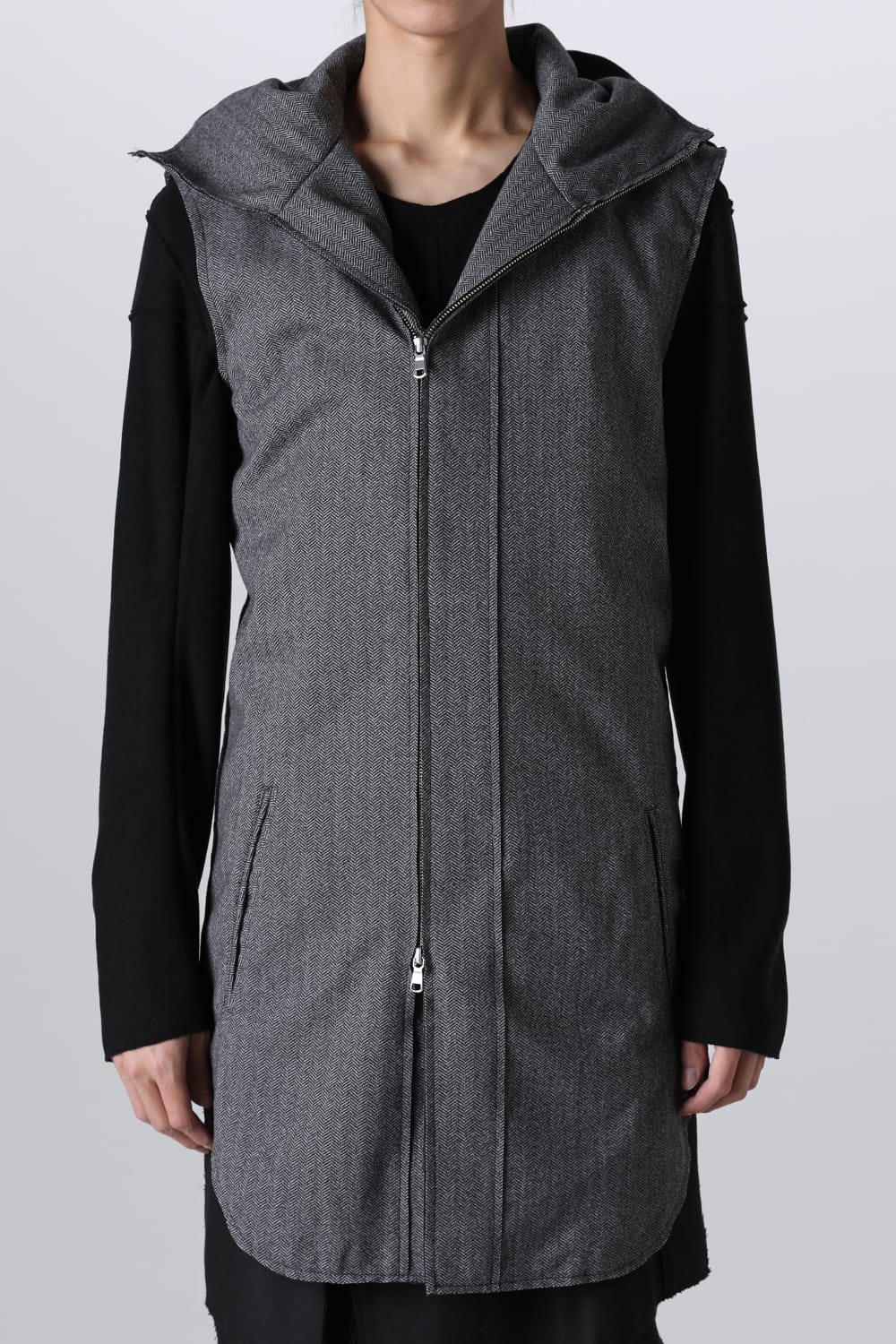 Convertible Rider-Sleeveless Coat Herringbone