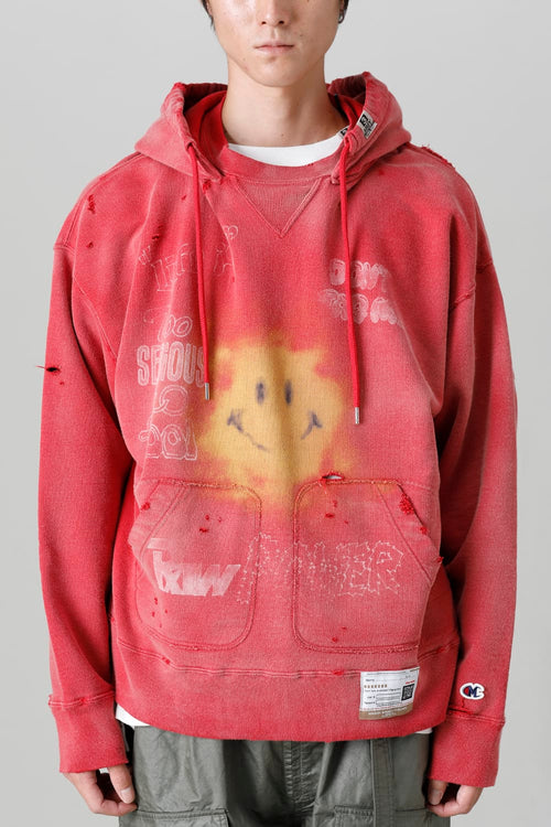 Distressed Hoodie Red - MIHARAYASUHIRO