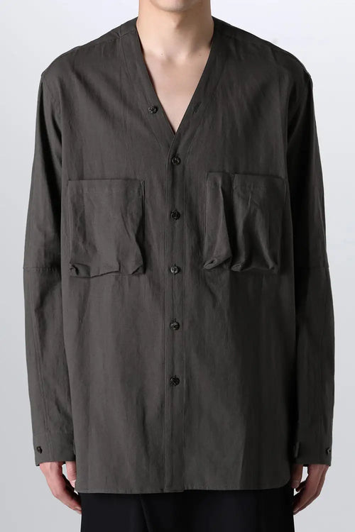 Cotton/Linen V Shirt  Olive Drab - The Viridi-anne