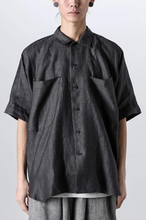 ショートスリーブシャツ	リネンヘリンボーン BLACK×DK GREY - O PROJECT - オー プロジェクト