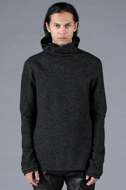 Wool Cotton Knit Balaclava Long Sleeve T-Shirt Charcoal - D.HYGEN