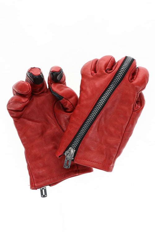 Horse Leather Zip Glove Red - D.HYGEN