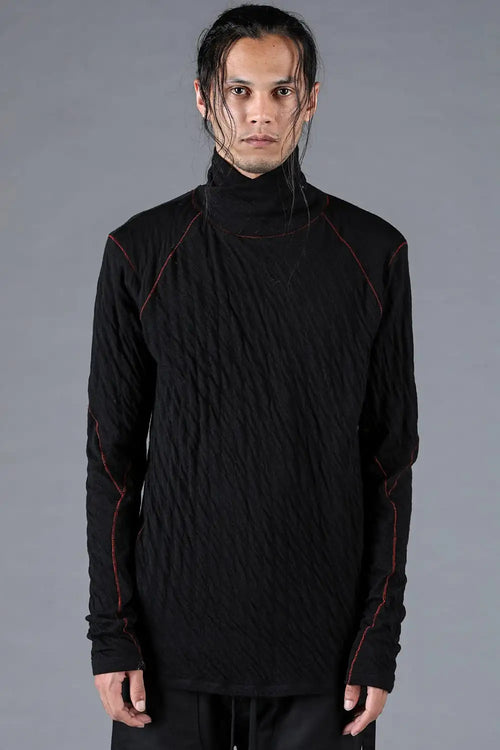 Wool x Cotton Double-Faced High-Neck Long Sleeve T-Shirt Black - D.HYGEN