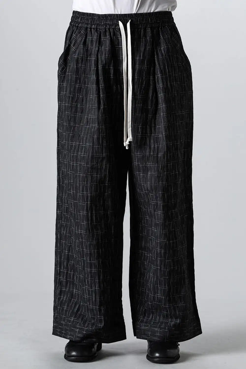 WIDE PANTS Fine Kasuri Shirting BLACK - O PROJECT