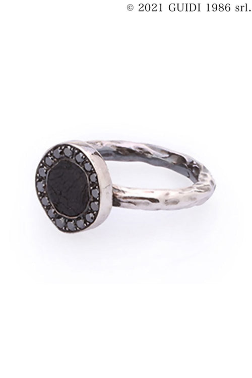 G-AN03DN - Leather Motif Black Diamond Round Ring - Guidi