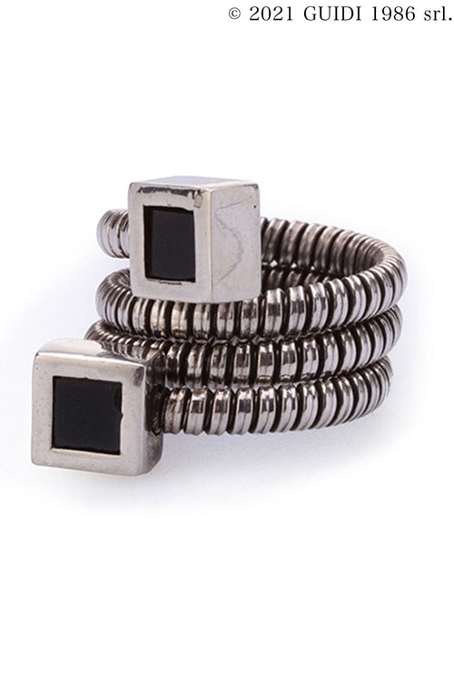 G-AN07 - Square Leather Motif Spiral Ring - Guidi