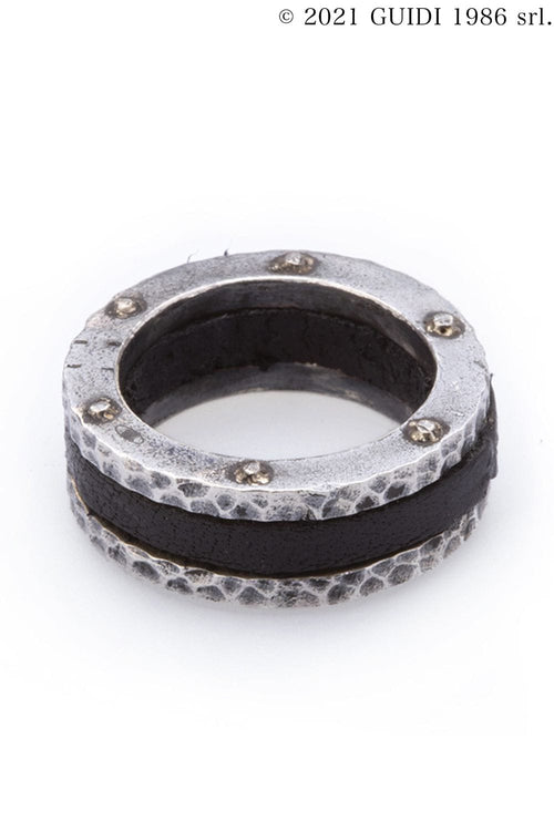 G-AN17 - Round Leather × Silver Motif Ring - Guidi