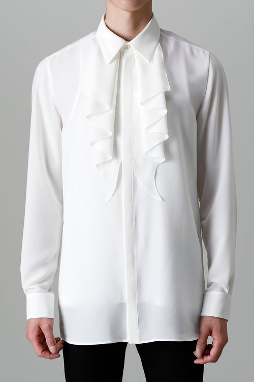 Drape Faille Ruffle Shirt Off White - GalaabenD