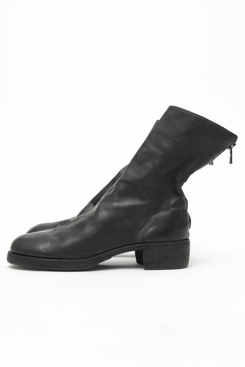 Back Zip Boots Double Sole - Soft Carf Full Grain Leather - Guidi - グイディ