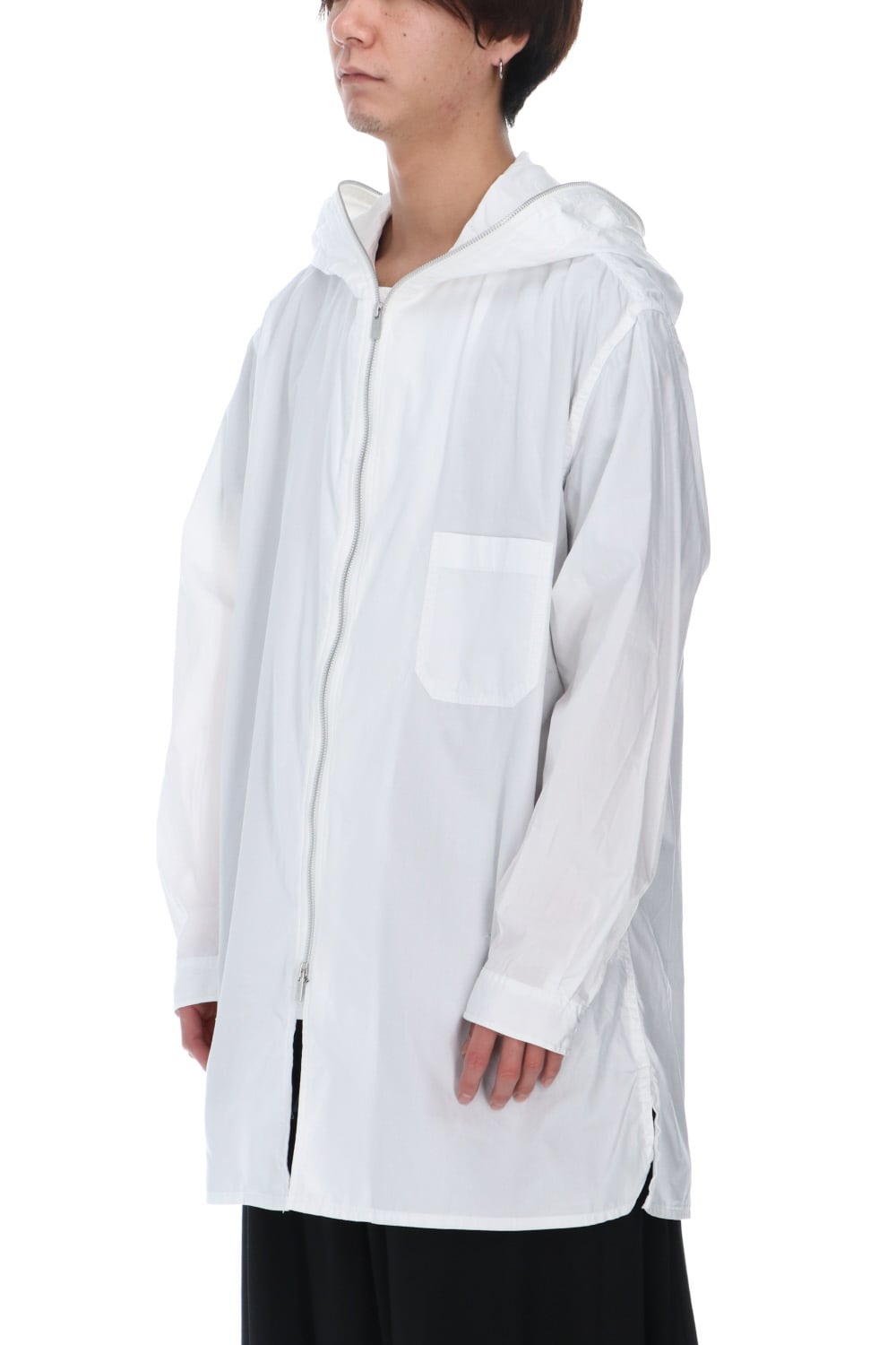 HD-B04-001-White | チェーンステッチ ブロード フードシャツ 