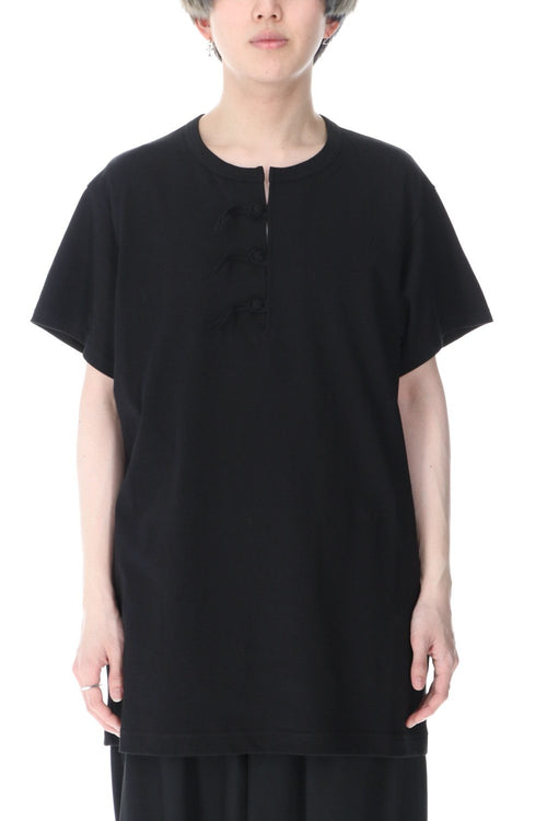 Buddha Button Henry neck Short sleeve T-shirt Black - Yohji Yamamoto