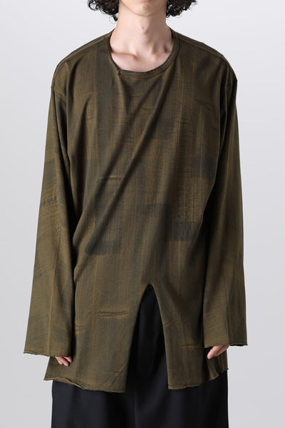 Slit Detail Long T-Shirt Khaki - Yohji Yamamoto
