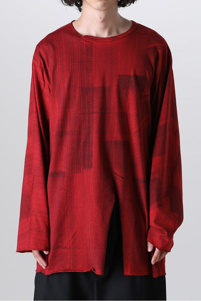 Slit Detail Long T-Shirt Red - Yohji Yamamoto